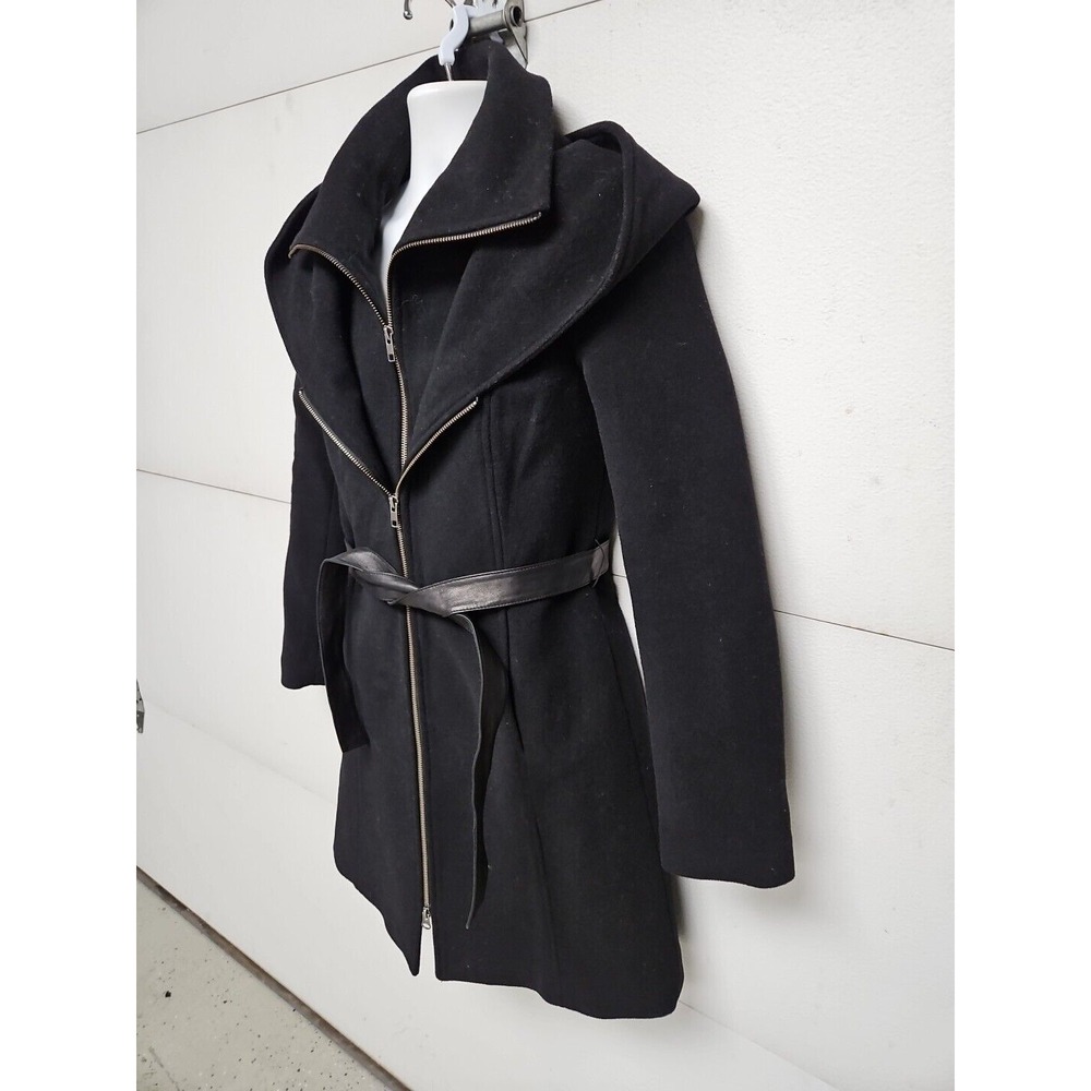 Soia & Kyo Luxury Hooded Wool Blnd Black Coat W/ Zip Inner Vest Leather Belt S/P - Picture 6 of 16